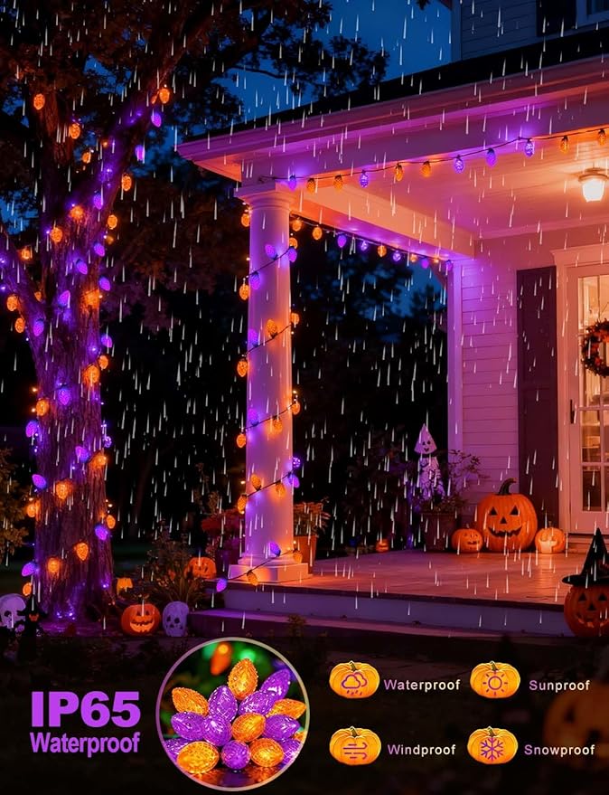 ITICdecor Christmas Decorative Solar Lights Outdoor Waterproof Orange Purple String Lights 31 Ft 50 LED Strawberry Solar Garden Lights Yard Camper Christmas Halloween Carnival Decoration