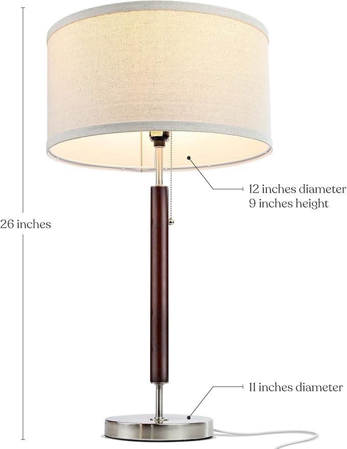 Brightech Carter LED Bedside Lamp - Compact Table & Desk Reading Lamp for Bedroom, Living Room, Office - Modern Nightstand & Side Lamp with Soft Ambient Light - Stainless Steel & Wood Finish