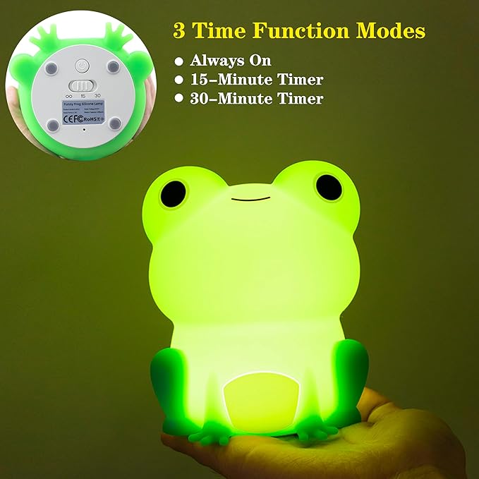Led Cute Frog Night Light, Dimmable Timer Nursery Kawaii Lamps, Super Squishy Silicone USB Rechargeable Beside Lamp, Used for Camping Party Room Decor (Frog)