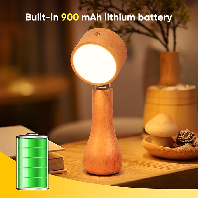 2 Pack LED Wooden Mushroom Lamp, Rechargeable Battery Operated Portable Cordless Touch Switch Small Lamp, Stepless Dimming, 360 Degree Rotation Angle Adjustable，Night Light for Birthday Gifts