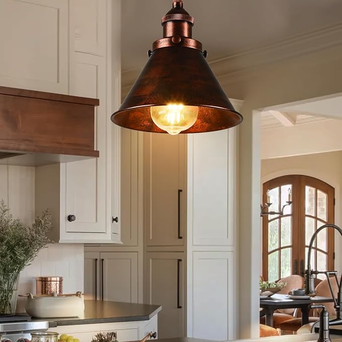 TAKEGO Farmhouse Pendant Light, Rustic Copper Pendant Light Kitchen Island, Vintage Pendant Light Fixtures, Hanging Ceiling Lamp for Kitchen Island, Hallway, Dining Room