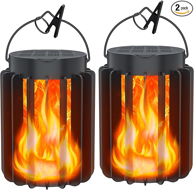 Solar Lanterns Outdoor Lights 2 Pack, Upgraded Flickering Flames Hanging Solar Lights for Outside, Solar Powered Lantern Waterproof, Lanterns Decorative for Yard Patio Garden Decor