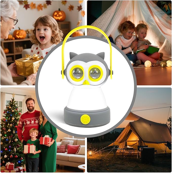 Portable LED Camping Lantern, Lightweight Battery Powered LED Flashlight for Indoor Outdoor, Kids Camping Gear Gift for Children's Day, Birthday, Easter, Adventure(Owl Style, Battery NOT Included)