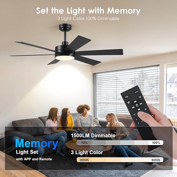 BayDay Farmhouse Rustic Ceiling Fans with Lights and Remote, Bedroom Living Room Kitchen Fans Ceiling with Light Chandier (Black, 52 inch)