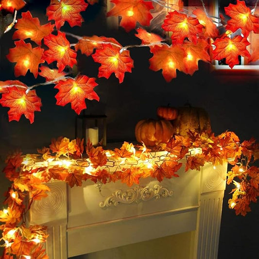TURNMEON 2 Pack Fall Decor Enlarged Maples Leafed Lights Total 20Ft 40LED Fall Decorations for Home, Battery Operated Autumn Garland Waterproof Indoor Outdoor Holiday Halloween Thanksgiving Decoration