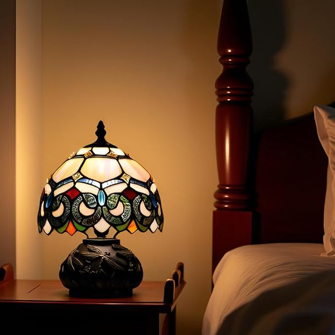 Small Tiffany Mushroom Table Lamp,Mini Memory Sympathy Antique lamp 8X11 Inch (Seven Color Baroque)