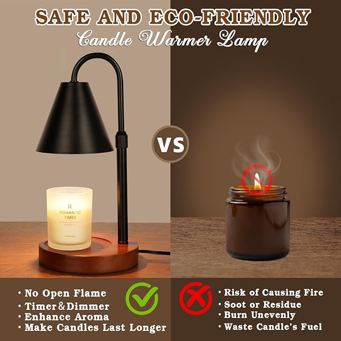 Candle Warmer Lamp with Timer Dimmable 2 Pack, Birthday Gifts for Women Mom, Modern Candle Lamp, Black Candle Warmer for Jar Scented Candles, Home Decor, Wax Melt Warmer with 4 Bulbs
