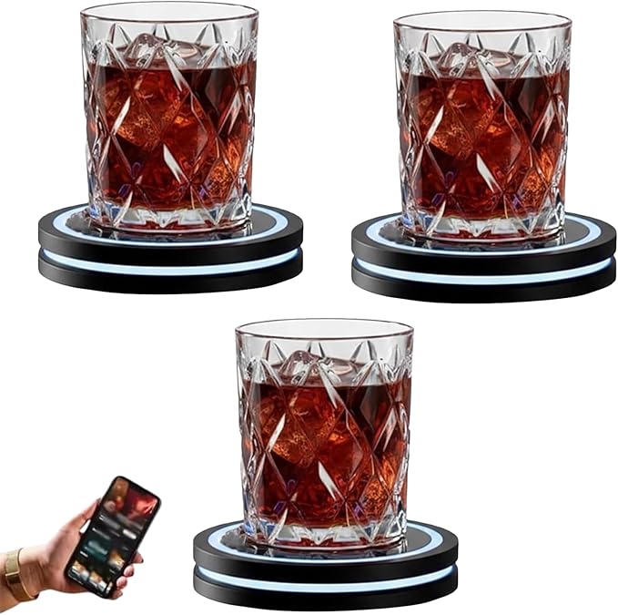 Smart Coaster Cocktail Machine, 2026 New Portable Cocktail Maker Interactive Lighting with Built-in Smart Sensing Tech Easy to Clean & Carry Compact Storage for Mat Bar Club Drink (3PCS)