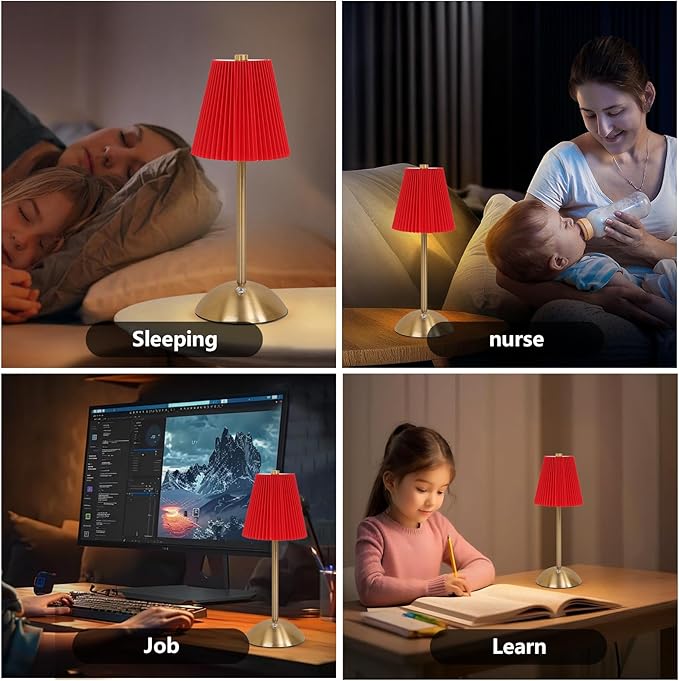 Cordless LED Red Table Lamp , Portables Lamps, Rechargeable Battery Valentine's Table Lamps, Pinkred Table Lamps for Dining Room, Bedroom, Bedside, Night Light, Balcony , Outdoor,Coffee,Bar (Red)