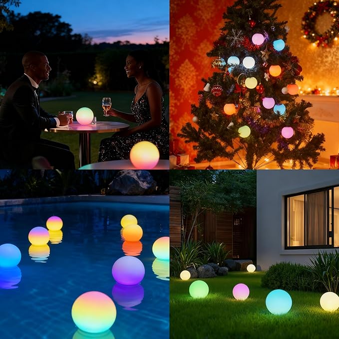 2 Pack 3-inch Smart Sphere Night Light, Rechargeable LED Ball Lights, 16 RGB Color Change Mood Lighting, Waterpro Battery Ideal for Pool Bedroom Kids Room Party and Holiday Ambient Lighting