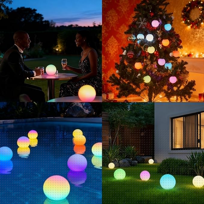 4 Pack 3-inch Smart Sphere Night Light, Rechargeable LED Ball Lights, 16 RGB Color Change Mood Lighting, Waterpro Battery Ideal for Pool Bedroom Kids Room Party and Holiday Ambient Lighting