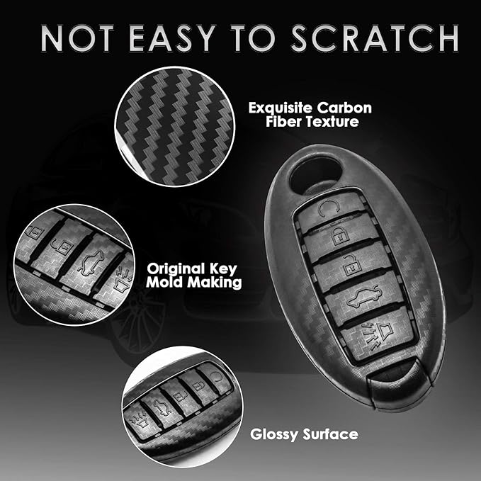 x xotic tech Matte Black Carbon Fiber Pattern ABS Key Fob Shell Cover Case, Compatible with Nissan Titan Altima GT-R 370Z Maxima Infiniti Q50 Q60 Q70 QX50 G37 5-Button Smart Keyless Entry Key