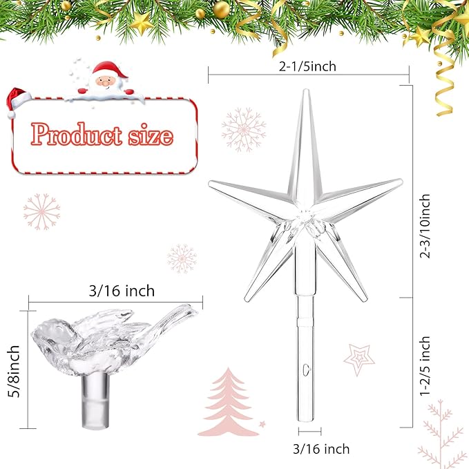 Mudder 100 Pieces Ceramic Christmas Tree Bird Bulbs and 5 Pieces Stars Replacement Plastic Bulbs for Ceramic Christmas Tree Decorations(Clear)