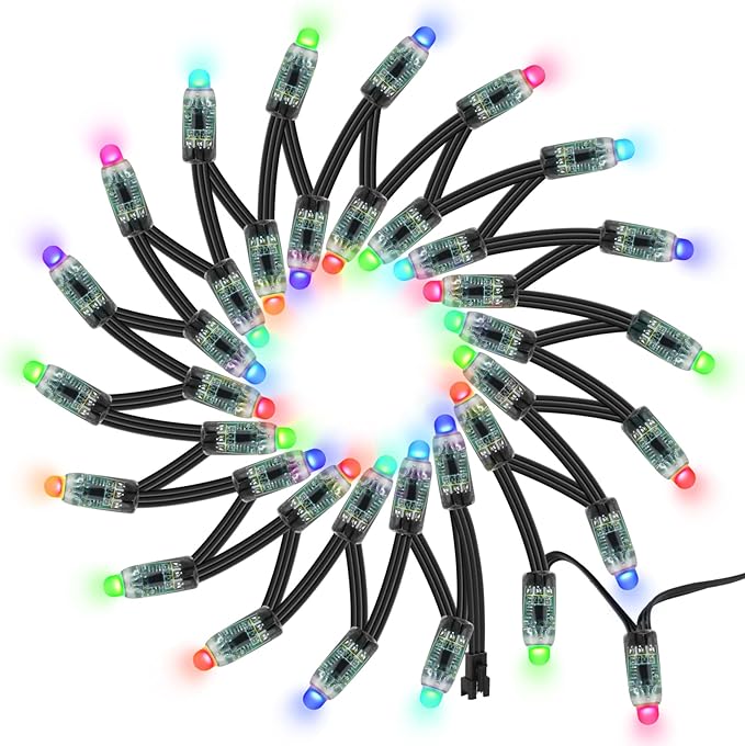 BTF-LIGHTING WS2811 Diffused Digital RGB LED Pixel String Light 12mm Individually Addressable Round LED Module 50pcs/String IP68 Waterproof DC12V