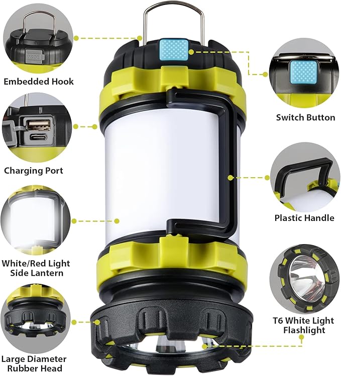3 Pack Camping Lantern, Outdoor LED Camping Light, Rechargeable Flashlights with 1000LM, 6 Modes, IPX5 Waterproof Portable Emergency Camp Light for Hurricane Survival - Green