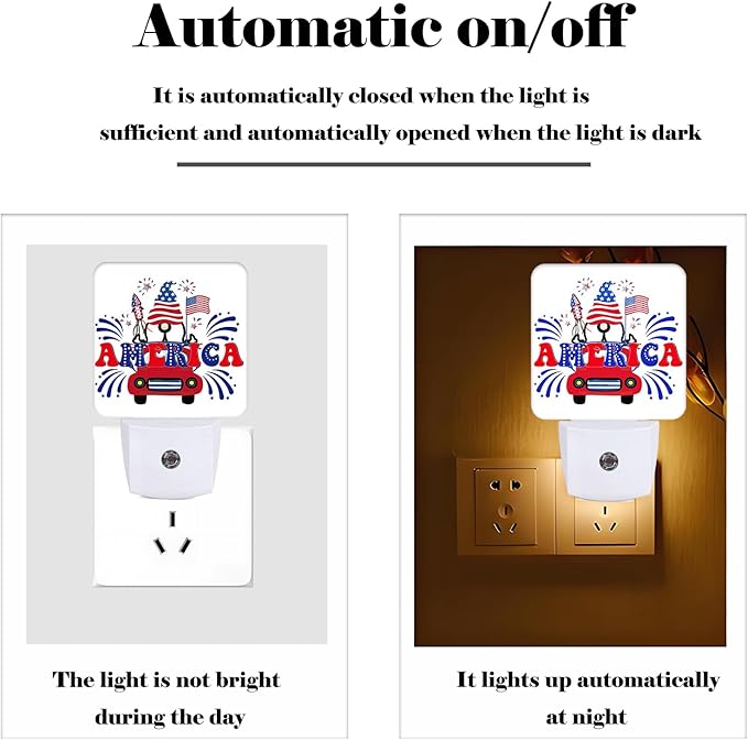 Happy Independence Day Night Light,Plug Into Wall with Dusk to Dawn Light Sensors, Warm Nightlights for Bedroom, Bathroom, Hallway, Kitchen, Gifts Ideal for Boys Girls Women Men