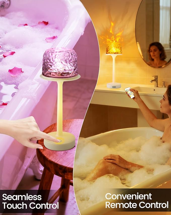 IP65 Waterproof Shower Lamp for Inside Shower Bathroom Light with 16 Color Ocean Wave Projector, Rechargeable Shower Lights with Touch & Remote Control, Ocean Waterproof Lamp for Shower/Bathroom