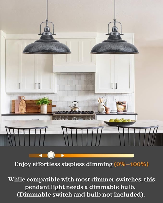 16 Inch Large Pendant Lights Kitchen Island, Black and Silver Pendant Light, Vintage Farmhouse Pendant Light, Island Pendant Lights for Kitchen Island, Dining Room (1 Pack)
