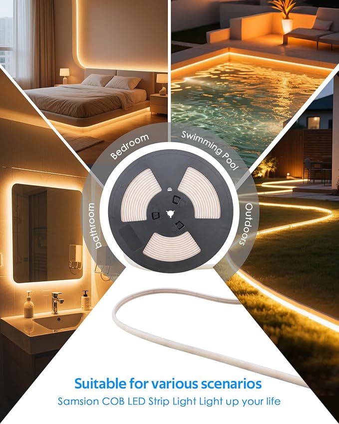65.6FT 24V Dimmable COB LED Strip Light Waterproof Outdoor Warm White 6000K High Density 320LED/M Bluetooth Flexible LED Tape Light with Remote for Bedroom Cabinets Garden CRI90+ (20M/2roll)