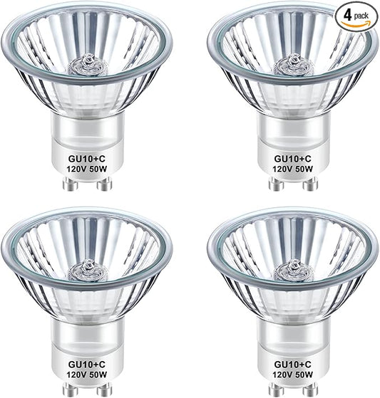 GU10 Halogen 50W Bulbs, Dimmable MR16 GU10+C 120V 50W for Track, Recessed, Accent Light, Range Hood Light Bulbs, 2700K Warm White, Pack of 4