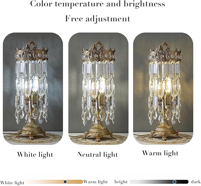 SOMINA Bedside Lamps Luxury Crystal Crown Table Lamp with 3 Color Temperatures, USB Charging Port & Touch Control, Modern Nightstand Lamp for Bedroom, Living Room, Hotel