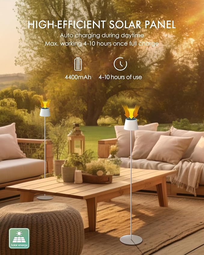 Solar Floor Lamp Outdoor Cordless Floor Lamps for Outdoor and Indoor, IP54 Water Resistant, Dimmable LED Floor Lamps, Stand Lamp for Patio, Living Room, Bedside