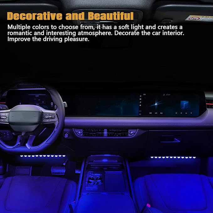 Wuyaoyao Car LED Strip Light, 12V 24 LED Vehicle Interior Atmosphere Lamps with USB Port, Auto Under Dash Ambient Night Light, Universal Car Accessories (Blue, USB)