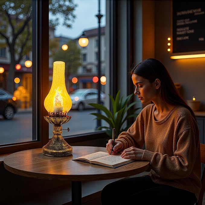 Vintage Table Lamp - 3 Modes Dimmable Retro Rustic Desk Lamp with Crackle Glass Shade, Antique Victorian Style, E26 Bulb Included, Ideal for Bedroom, Living Room, Home Decor (Yellow-Gold)
