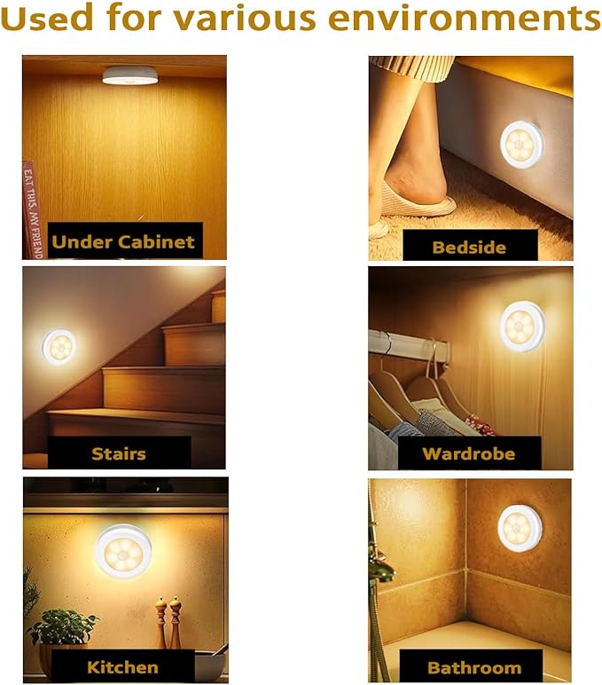 Motion Sensor Night Light, Portable LED Light, Cordless Lamp, Battery Operated Wall Sconces for Corridor, Stairs, Wardrobe, Cabinet, Bedroom, Washroom, Backyard, Garages (Warm White)