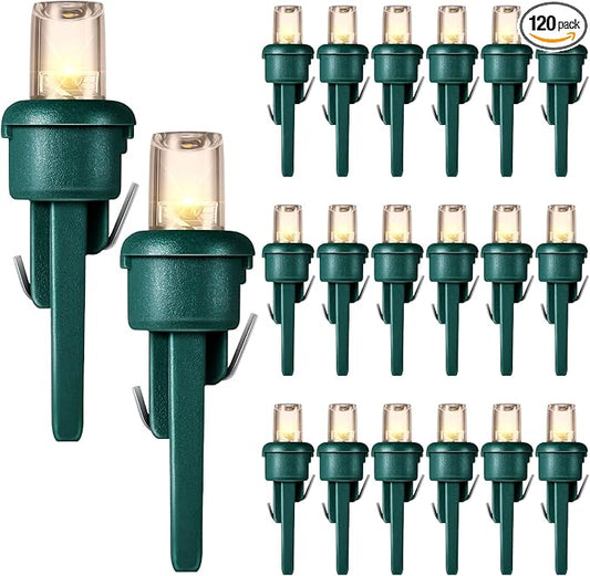 Honoson 120 Count 5 mm LED Halloween Replacement Bulbs Bulk Wide Angle Christmas Light Xmas Tree String Replacement Festival Light Decoration (Green Base with Warm White Bulb)