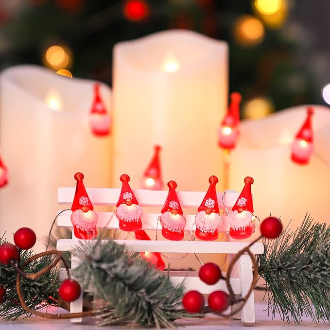 Christmas String Lights 10ft 30 LEDs Red Gnome Battery Powered & USB Plug in with Remote Christmas Garlands Ornaments Twinkle Light for Home House Party Decoration