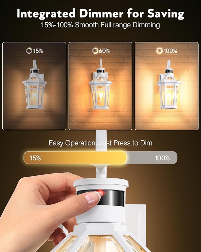 Motion Sensor Outdoor Wall Lantern, White Outdoor Lighting Fixtures Wall Mount, Dusk to Dawn Exterior Sconce Lights with Beveled Glass, Waterproof Exterior Front Porch Lights for Garage, Coach
