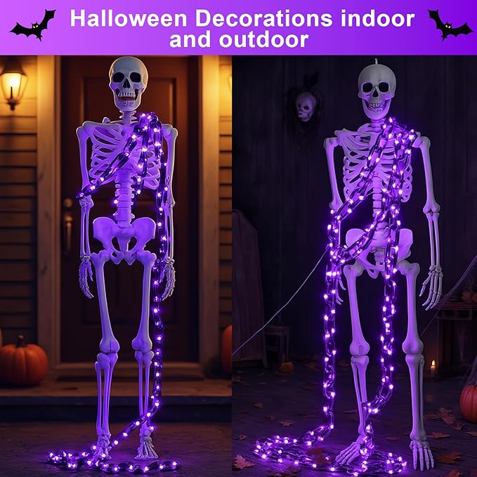 YOUNGAR Halloween Chain String Lights,13.7ft 175LED Battery/USB Operated Plastic Chain Light,Timer Memory with 8 Modes for Haunted House Indoor or Porch, Window, Party Outdoor Decorations (Purple)