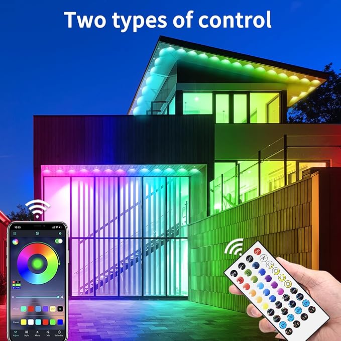 300ft Permanent Outdoor Light,RGB Eaves Lights with App Control Remote,DIY IP67 Waterproof Under Eave Lighting,Outside led Lights for House,Party,Christmas Decorations(2 Rolls 150FT)
