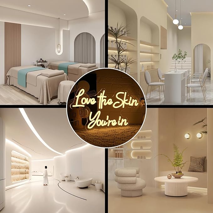 Love the Skin You're in'' Neon Sign Facial Spa Neon Light for Wall Decor Warm White Letters Neon Lights Beauty Salon Sign for Business Skin Care Salon Beauty Shop Decorations