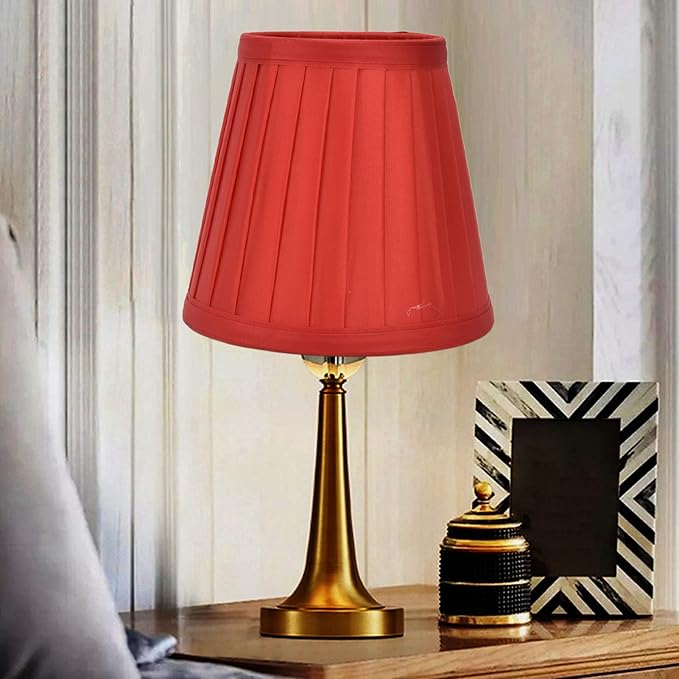 2Pcs Small Lamp Shade, Clip On Pleated Fabric Barrel Lampshade for Chandelier & Table Lamp, 3.6 inch Top x 5.6 inch Bottom x 5.1 inch Height(Red)