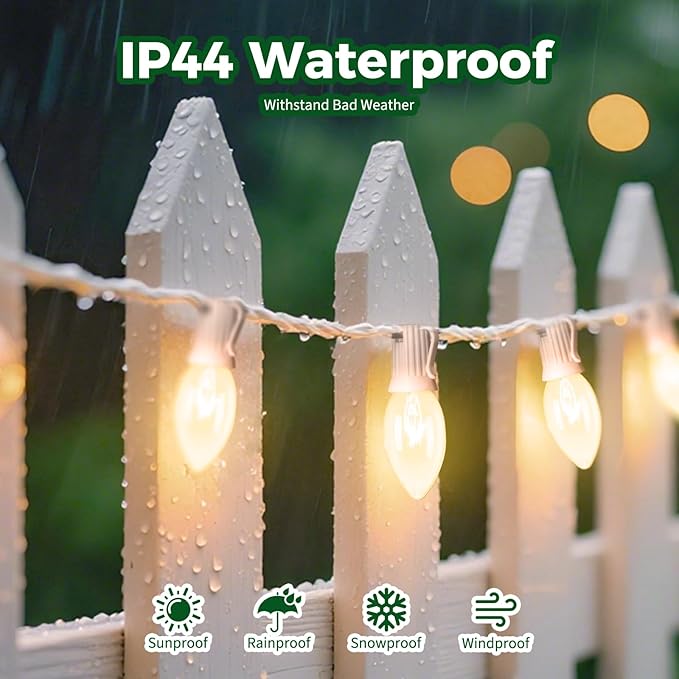 C9 Clear Christmas String Light Set, 100 Feet Vintage Christmas Tree Lights, Outdoor Roofline String Lights with 100 Clear Bulbs for Patio Garden Holiday Indoor Home Decorating, Not Connectable