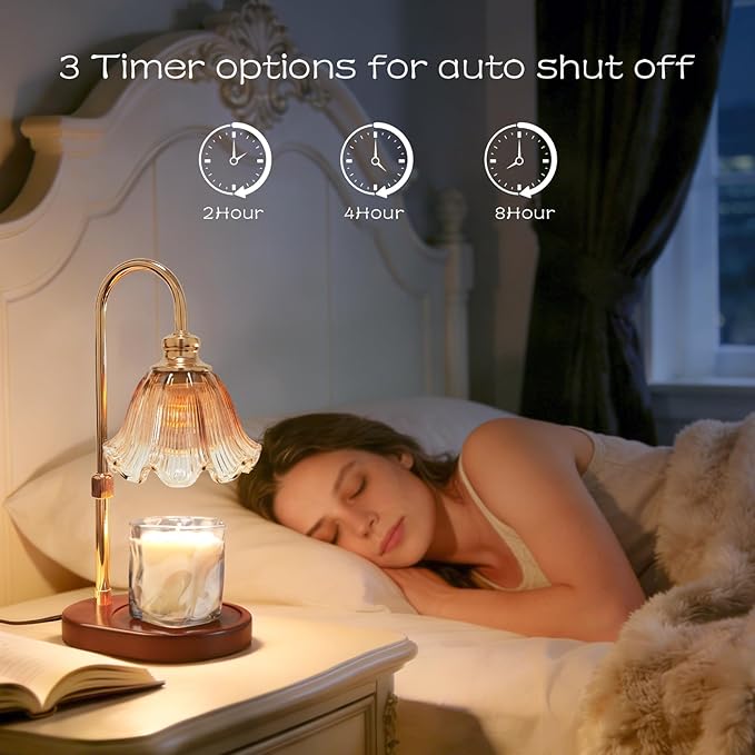 Candle Warmer Lamp with Timer: Birthday Gifts for Women, House Warming Gifts New Home Decor – Height Adjustable Candle Lamp for Mom, Anniversary - Walnut Solid Wood Base, with 2 Bulbs