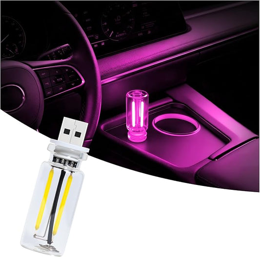 Car USB Night Light Touch Dimmable - 1-Pack Retro LED Filament Lamp for Truck Interior, Bedroom & Camping | Glass Bottle Ambiance Lighting (Pink)