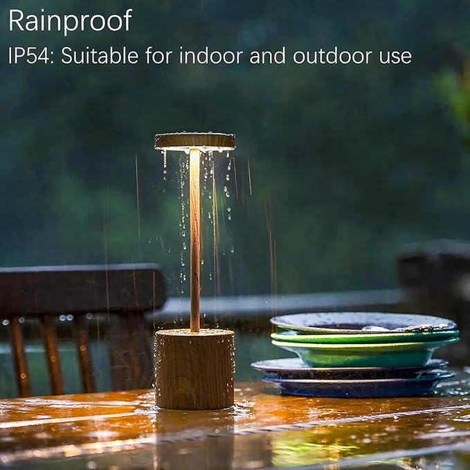 2 Pack Cordless Rechargeable Table Lamp, 3 Color Temperature & Dimmable, IP54 Waterproof Battery Operated Portable LED Light for Outdoor, Patio, Restaurant, Bedside, Shower (Bamboo)