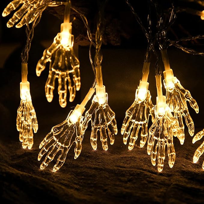 Halloween String Lights 10Ft 20 LEDs Battery Operated Outdoor Decorations Ghost Hand Lights for Halloween Party Decor