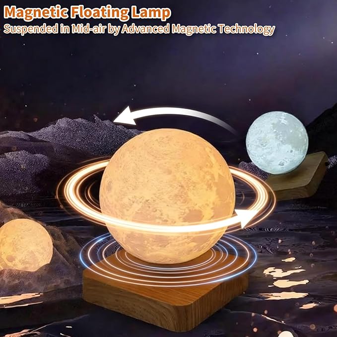 Levitating Moon Lamp, Floating Magnetic LED Moon Light Night Light with 3 Color Dimmable Touch Control Levitating Desk Decor Unique Lamps for Kids,Office, Living Room (Light Brown)