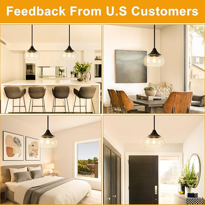 2 Pack Pendant Lights Kitchen Island, Modern Black Pendant Light Fixtures with 8.5" Clear Glass Shade, Industrial Hanging Pendant Lights Fixture for Kitchen Island Dining Room Bedroom Hallway Entryway