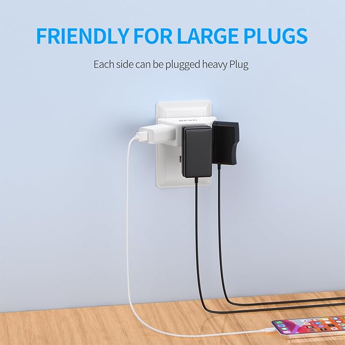 BEVA Multi Plug Outlet Extender, 3 Prong Plug Extender with 3 AC Outlets, Compact Multi Plug Wall Adapter for Travel Cruise Ships Dorm Rooms Office Home Essentials (1 Pack)