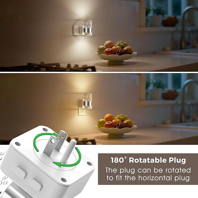 L LOHAS LED Night Lights Plug into Wall, Dimmable Night Light with Dusk-to-Dawn Sensor, Soft White/Cool White/Amber 3 Color Light, Adjustable Brightness, Rotatable Plug, Bubble Nightlight for Hallway