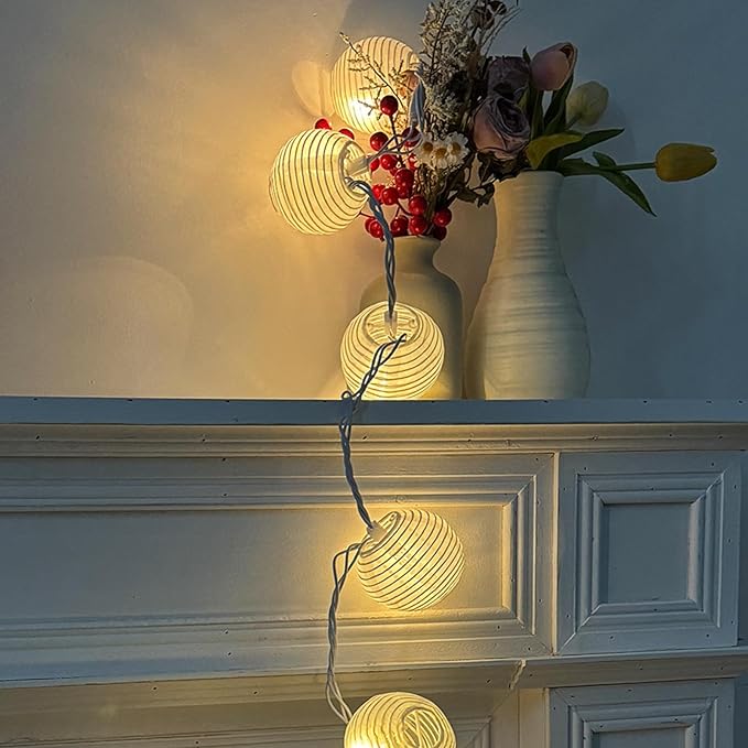 SUNSGNE 8.5Ft Cute White Lantern String Lights, 10 Mini LED Oriental Style White Lanterns Plug in Home & Garden Decorative Lights for Indoor Outdoor Patio Party Wedding Bedroom Bistro Bar