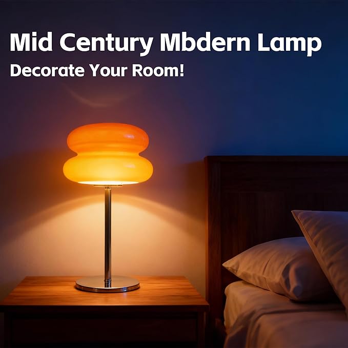 Bedroom Mushroom lamp, Medieval Modern Bedside Table lamp, dimmable Retro Egg Tart Headlight, Unique Home Mushroom Decoration Aesthetic Lovely Living(Orange)