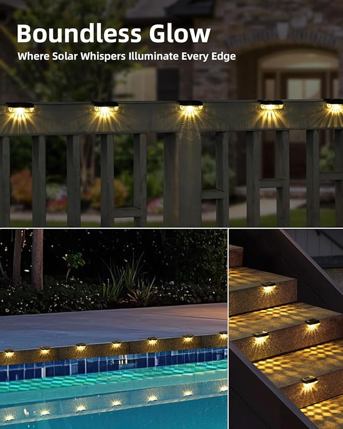 24 Pack Solar Step Lights Outdoor Stairs, Solar Deck Lights 3000K Warm White, Auto Dusk-to-Dawn, Weatherproof, Low Profile, Solar Lights Outdoor for Fence Deck Patio Backyard Balcony