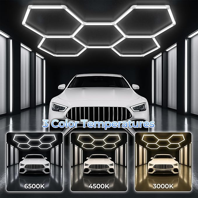 ALLYES Hexagon Garage LED Lights, Hex Ceiling Lights 200W 25650LM 6500K, Color Temperature Adjustable LED for Workshop Basement Gym Warehouse