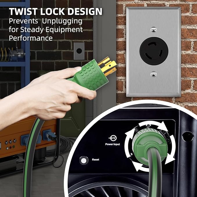 NEMA L6-30 Extension Cord 10FT, 30 Amp 250V 7500W, L6-30P to L6-30R Twist Lock Generator Cord, 10 Gauge SJTW, Heavy Duty Locking Power Cord for Welding, Brewing, and Industrial Use, ETL Listed